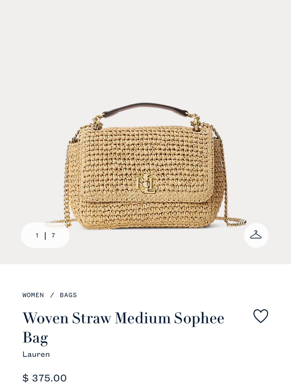 Ralph Lauren Woven Straw Shoulder Bag in Natural Tan